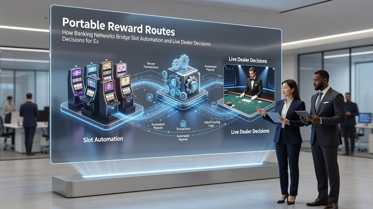 Darstellung von Live-Dealer-Tischen und mobilen Slot-Sessions mit verbundenen Banknetzwerken