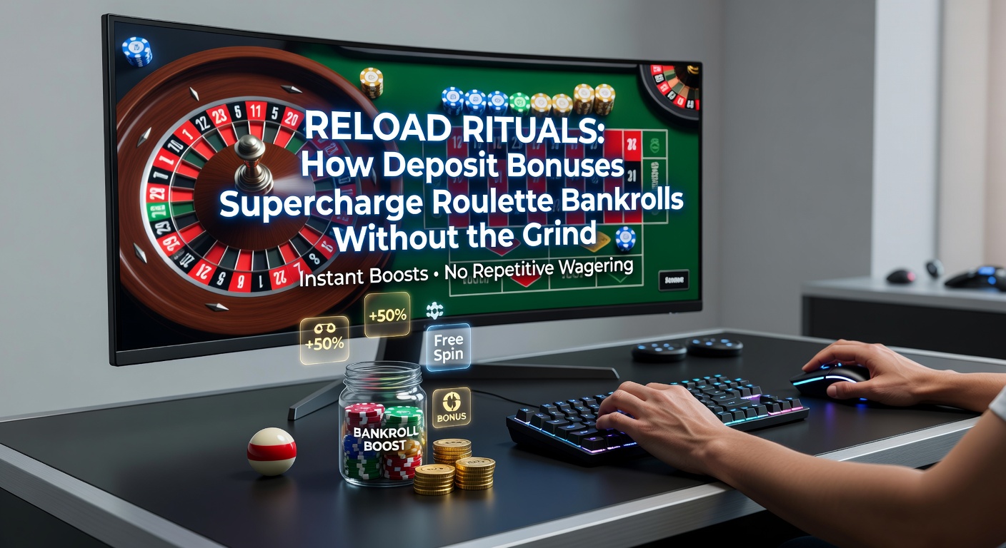 Grafik zeigt Roulette-Tisch mit übereinandergestapelten Bonus-Chips und wachsendem Bankroll-Graphen, der den Boost durch Reload-Boni visualisiert