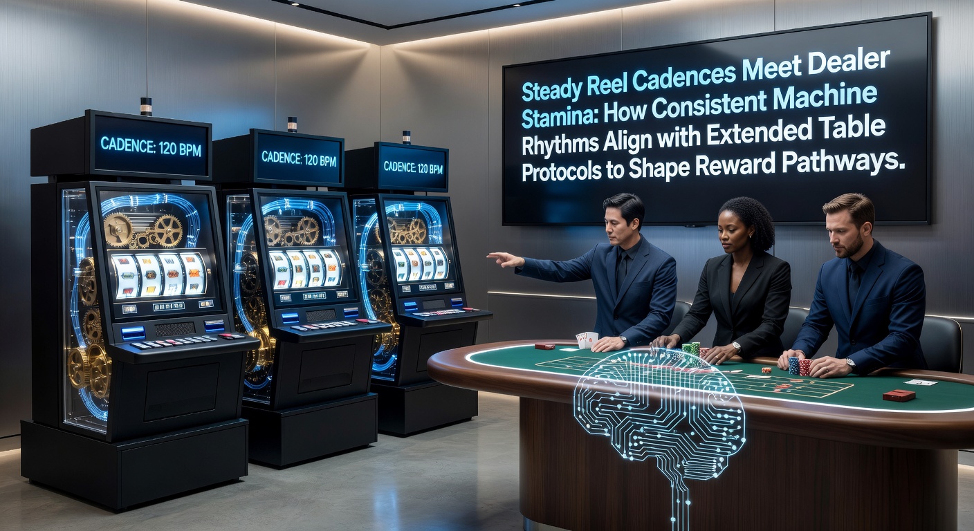 Darstellung von synchronisierten Walzenmustern und Live-Dealer-Tischen in einem modernen Casino-Setting